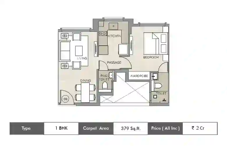 1 BHK-379 SqFt