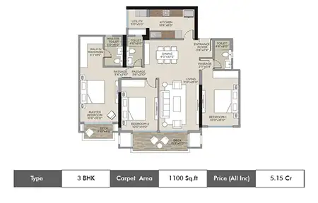 3 BHK-1100 SqFt