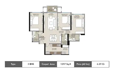 3 BHK-1297 SqFt