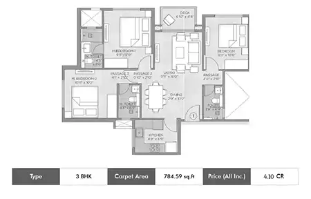 3 BHK-784.59 SqFt